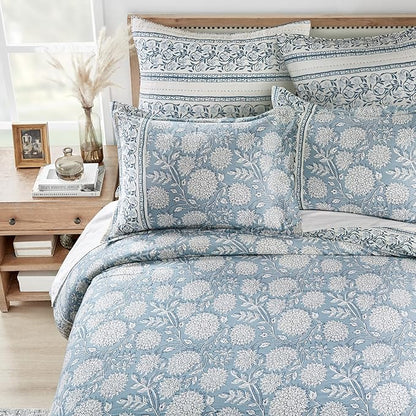 Levtex Home Adare Blue Reversible Full/Queen Comforter Set (90x94in) with 2 Pillowcases (26x20in) - Floral Bedding - Blue and White - 100% Cotton Full/Queen Size Comforter Set - Soft, Pre-Washed