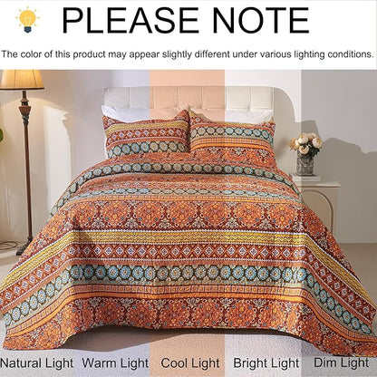 Cmfshape Orange Quilt Sets Bedspread Set 100% Cotton Boho Bedding Set, All Season Use Lightweight Reversible Coverlet Quilts with 1 Pillow Shams(Twin 68"x86")