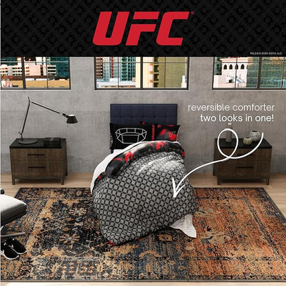 UFC Fight Night Bedding Set, Queen Size 7 Piece Set Super Soft Cozy Reversible Comforter and Sheet Set with Sham, (100% Officially Licensed Product) by Franco