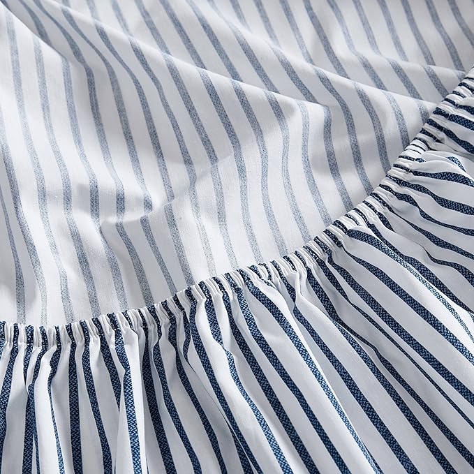 Nautica- Queen Sheet Set, Cotton Percale Bedding Set, Crisp & Cool, Lightweight & Breathable (Harmead Navy, Queen)