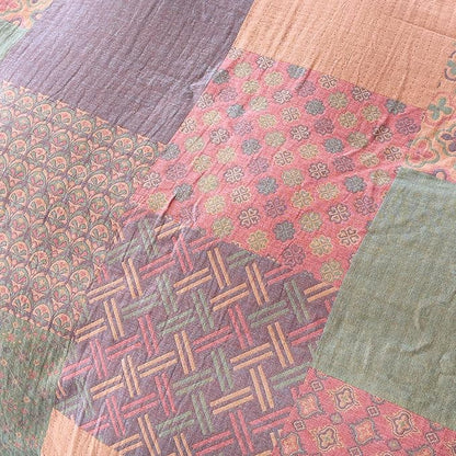 mixinni 100% Cotton Double Layer Yarn Duvet Cover Set, Vintage Patchwork Floral Jacquard Textured Comforter Cover, Reversible Boho Bedding Set with Pillowcases for All Season-Queen Size