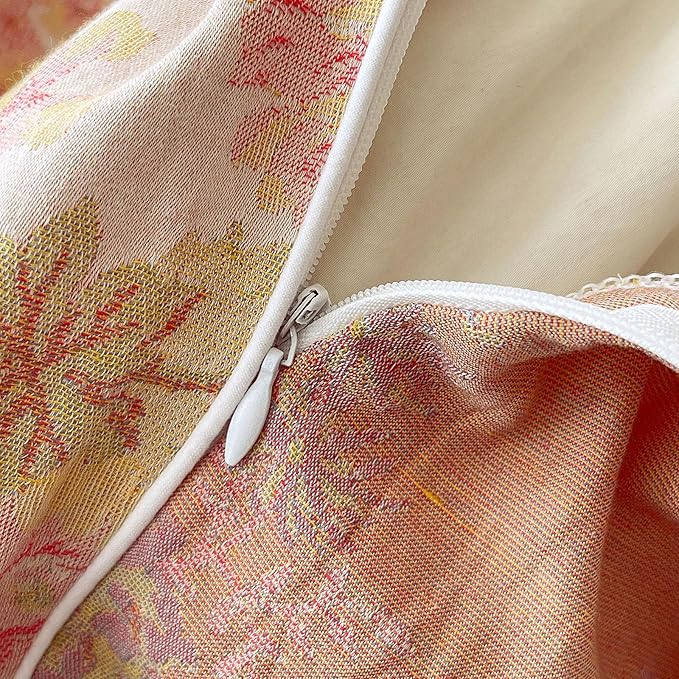 VM VOUGEMARKET Vintage Floral Double Gauze Duvet Cover Set Queen – Blush Peach Jacquard, Reversible Breathable Cotton Bedding, Rustic Pastoral Style for Cozy Family Bedrooms