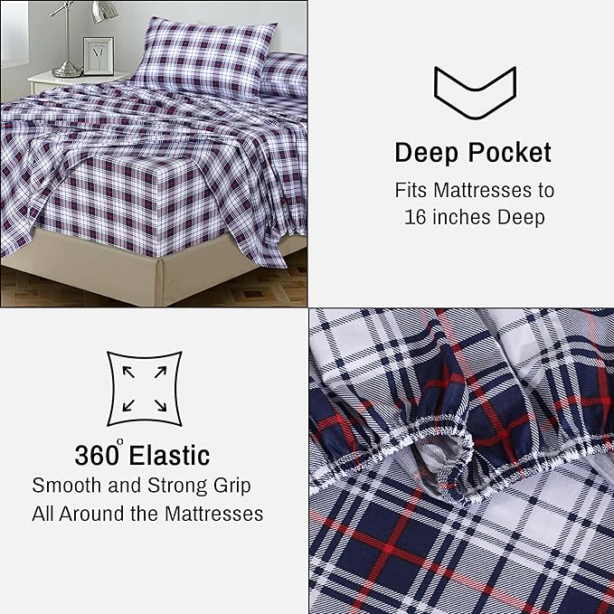 RUVANTI 100% Cotton Sheets – Full Size Percale Bedding, Cooling & Breathable Floral Design, Durable with a Crisp, Soft & Comfortable Feel, 16" Deep Pocket, 4-Piece Set, Prussian