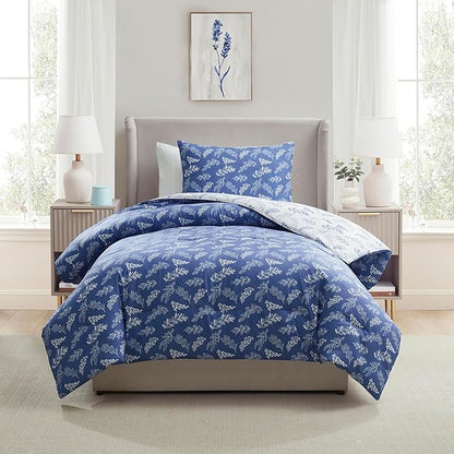 Nestl Twin/Twin XL Comforter Set - Slate Blue Bed in a Bag Twin, 2 Pieces Reversible Bed Set, Soft Floral Bedding Set for College Dorm, All Season Botanical Comforters with Pillow Sham