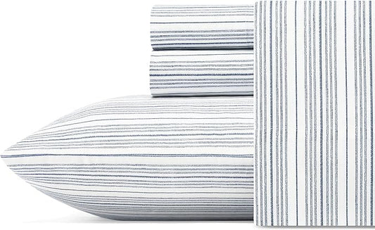 Nautica - Twin Size Sheet Set, Crisp & Tailored Cooling Sheets with a Smooth Cotton Percale Lightweight Feel - Bed Sheets with Matching Pillowcase & Fitted Sheet (Beaux Stripe Navy)