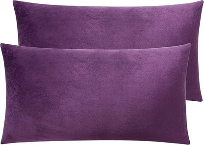 NTBAY 2 Pack Zippered Velvet King Pillowcases, Super Soft and Cozy Luxury Fuzzy Flannel Pillow Cases with Zipper, 20x36 Inches, Purple