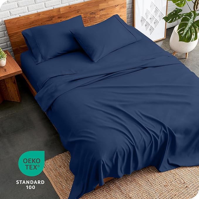 Bare Home Full XL Sheet Set - 1800 Ultra-Soft Microfiber Full Extra Long Bed Sheets - Double Brushed - Deep Pockets - Easy Fit - 4 Piece Set - Bedding Sheets & Pillowcases (Full XL, Dark Blue)