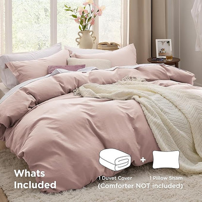Bedsure Rose Pink Twin Duvet Cover - 2 Pieces Prewashed Extra Soft Bedding Set, Includes 1 Duvet Cover Twin Size 68x90 Inches with Zipper Closure & 1 Pillow Sham, Comforter Not Included