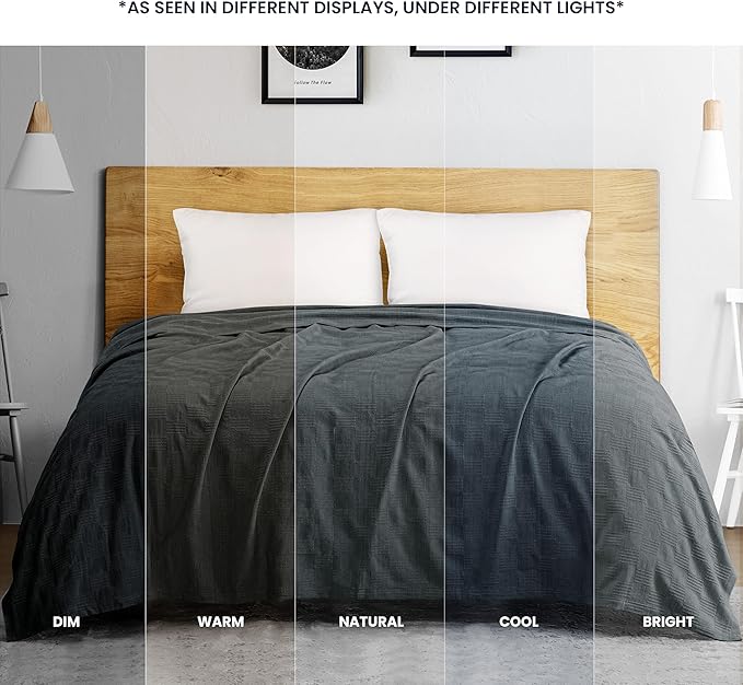 Utopia Bedding Smoke Gray 100% Cotton Blanket [Big Size - 120x120 Inch] Lightweight, Soft and Breathable Thermal Blanket for All Seasons