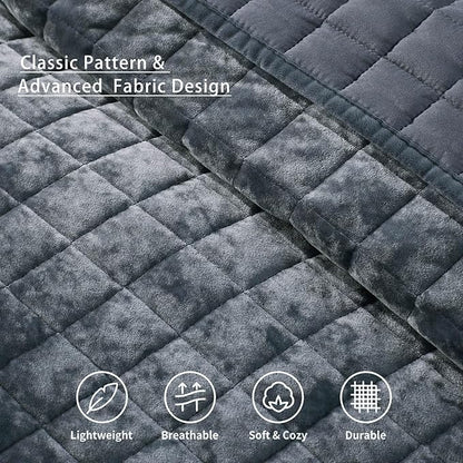 LEAONME Velvet Quilt California King-118''x106'', Lightweight Navy Blue Velvet Comforter Set with 2 Pillow Shams, Soft Oversized Bedspread Coverlet Quilted Bedding Set for All Season