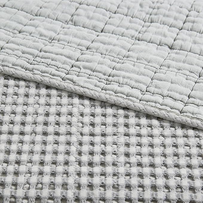 Levtex Home Mills Waffle Twin Bedspread Set (84x104in) with 1 Pillow Sham (26x20in) - Grey - Cotton Waffle Twin Size Bedspread Set - Lightweight, Soft, Pre-Washed