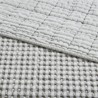Levtex Home Mills Waffle Queen Bedspread Set (106x106in) with 2 Pillow Shams (26x20in) - Grey - Cotton Waffle Queen Size Bedspread Set - Lightweight, Soft, Pre-Washed