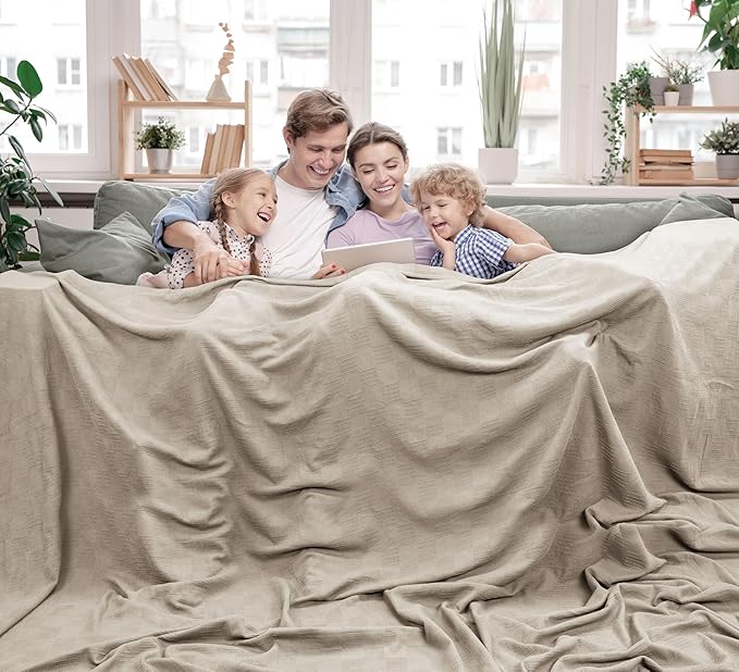 Utopia Bedding Khaki 100% Cotton Blanket [Big Size - 120x120 Inch] Lightweight, Soft and Breathable Thermal Blanket for All Seasons