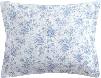 Laura Ashley - King Quilt Set, Soft & Reversible Cotton Floral Bedding with a Medium Weight Feel, 3 Piece Bed Set with Matching Pillowcases (Walled Garden Blue)