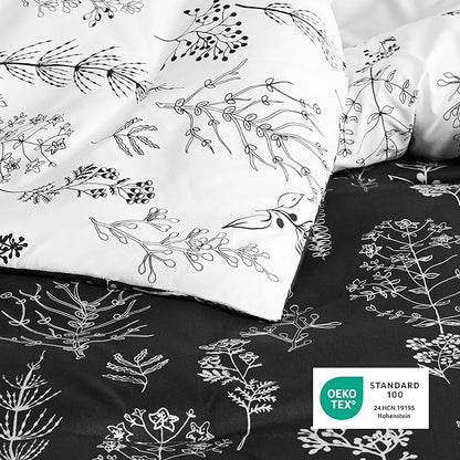 Bedsure King Comforter Set - Black Bed Set, 3 Pieces Cute Floral Bedding, 1 Soft Reversible Botanical Flowers Comforter and 2 Pillow Shams