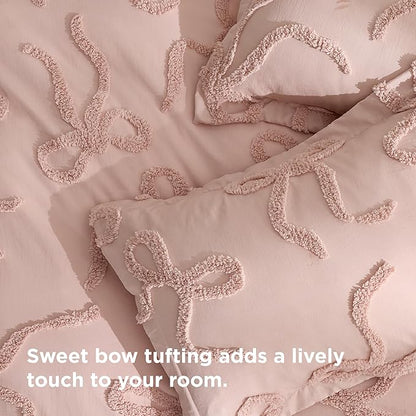 Bedsure Boho Duvet Cover Queen Size - Rose Pink Tufted Boho Bedding, Farmhouse Shabby Chic Embroidery Bedding for All Seasons, 3 Pieces, 1 Soft Jacquard Queen Comforter Cover and 2 Pillow Shams