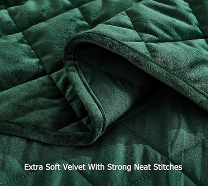 Chezmoi Collection Lux Forest Green Velvet Quilt King Set, 3-Piece Plush Distressed Velvet Bedding All Season Lightweight Comforter Brushed Microfiber Reverse with Diamond Stitch Quilting