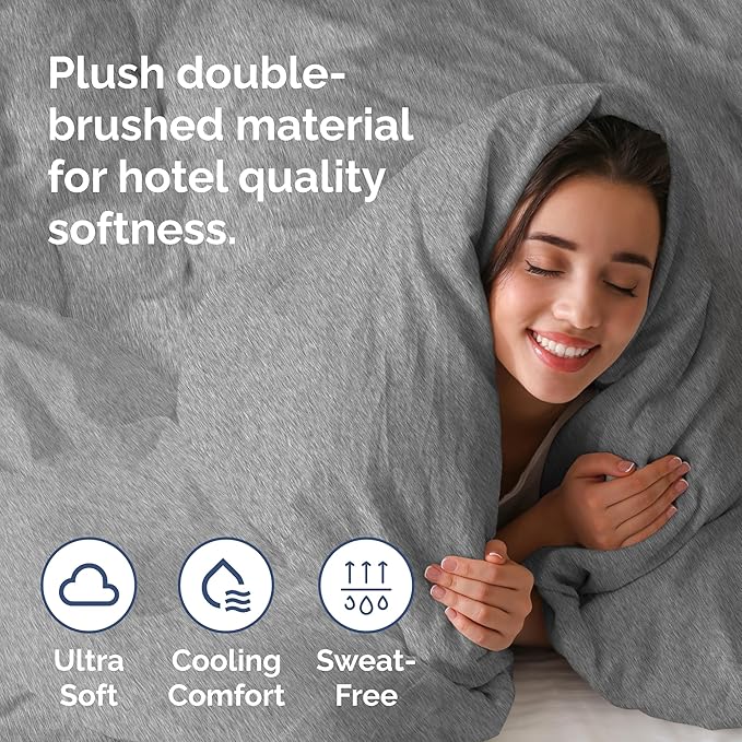 Duvet Cover Queen Size Set - Extra Soft Queen Duvet Cover 90" x 90" with 2 Pillow Shams - Hotel Luxury, Easy Care & Fade Free with Zipper Closures & Ties - Comfy, Cozy & Breathable (Heathered Grey)