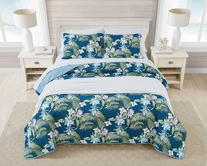 Tommy Bahama - Queen Quilt Set, Reversible Cotton Bedding with Matching Shams, Breathable Bedding Set for All Seasons (Southern Breeze Dark Blue, Queen)