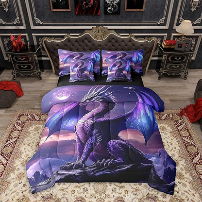 Feelyou Medieval Fantasy Dragon Comforter Set 7 Pieces Full Size Ancient Wildlife Bedding Set for Boys Girls Fairy Bed in a Bag with Comforter, Sheets, Pillowcases & Cushion Covers