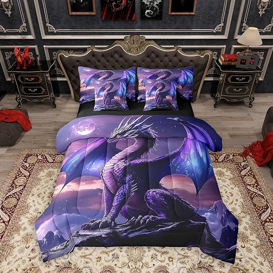 Feelyou Medieval Fantasy Dragon Comforter Set 7 Pieces Queen Size Ancient Wildlife Bedding Set for Boys Girls Fairy Bed in a Bag with Comforter, Sheets, Pillowcases & Cushion Covers