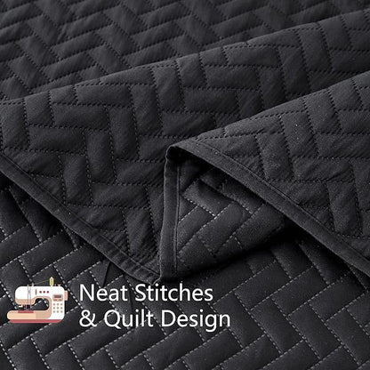 Maple&Stone Quilt Set Queen Size, Lightweight Black Bedspread Ultrasonic Chevron Pattern Light Coverlet for All Season Comforter Bedding Decor - 3 Piece Full Bed Cover Sets