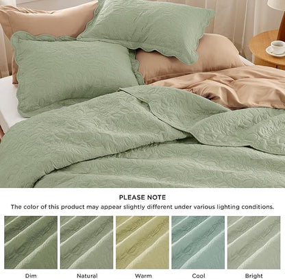 Bedsure Quilts Queen Size - Ultra Soft Pre-Washed Cloud-Like Bedding, All-Season Lightweight Comforter for Country Bedroom, Leaf Design Coverlet in Desert Sage, 90 x 96 Inches | Stitch-Free Quilting, Ultra Soft, Lightweight, Machine Washable, Pet-Friendly
