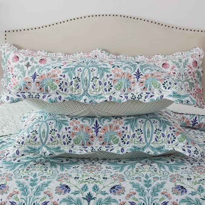 HoneiLife Queen Quilt Bedding Sets - Microfiber Quilt Sets for Queen Bed, 3-Piece Lightweight Bedspreads,Reversible Coverlets Rustic Bed Cover, Floral Bedding Sets for All Season Use