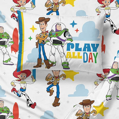 Jay Franco Kids Sheet Set with Fitted, Flat Sheets & Pillow Cover - Ultra-Soft Bedding with Pillowcase for Room Decor, White - Toy Story, 3 Piece Twin