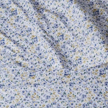 Amazon Basics Lightweight Breathable, Wrinkle Resistant Super Soft Brushed Microfiber 4-Piece Bed Sheet Set with 14-Inch Deep Pockets, Full, Blue Floral, Printed