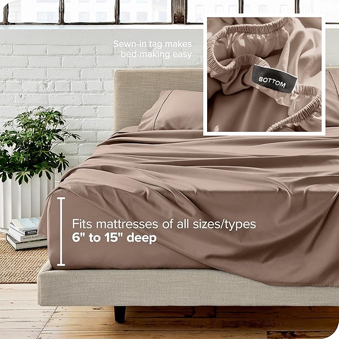 Bare Home Split Head Flex King Sheet Set - 1800 Ultra-Soft Microfiber Bed Sheets - Double Brushed - Deep Pockets - Easy Fit - 4 Piece Set - Bedding Sheets & Pillowcases (Taupe)
