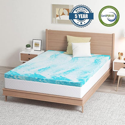 EGO Topper 2 Inch Full Memory Foam Mattress Topper, Cooling Gel Foam Mattress Topper for Pressure Relief, Ventilated Design Bed Topper in a Box, CertiPUR-US Certified, 54"×75", Medium