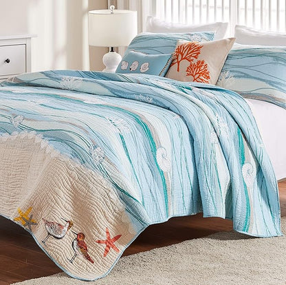 Greenland Home Maui Embroidered Coastal Quilt Set, Twin/Twin XL (2-Piece)