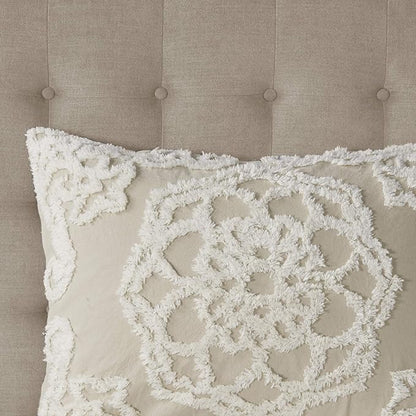 Madison Park Laetitia Lightweight 100% Cotton Quilt Set, Breathable Chenille Tufted, Shabby Chic Boho Medallion Design, Sham, Floral Ivory w/ Tassels, King/California King (104 in x 92 in) 3 Piece