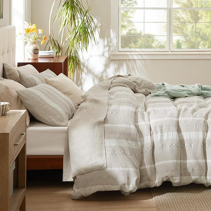 Bedsure Waffle Weave Duvet Cover King - 100% Cotton Boho Duvet Cover with 2 Pillowcases - Linen Color Textured Comforter Cover with Zipper Closure (King, 104"x90")