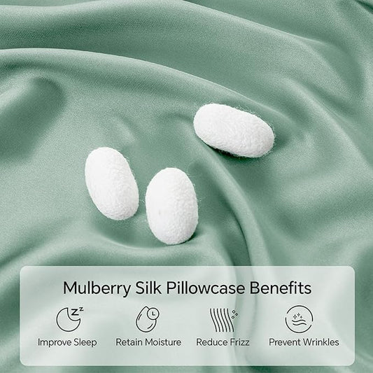 INFIIXSO Mulberry Silk Pillowcase for Hair and Skin, Silk Pillow Cases Queen Size with Hidden Zipper 20x30 Inches, Super Smooth and Soft Cooling Pillow Cases for Hot Sleepers(Mint Green, 1 Pack)