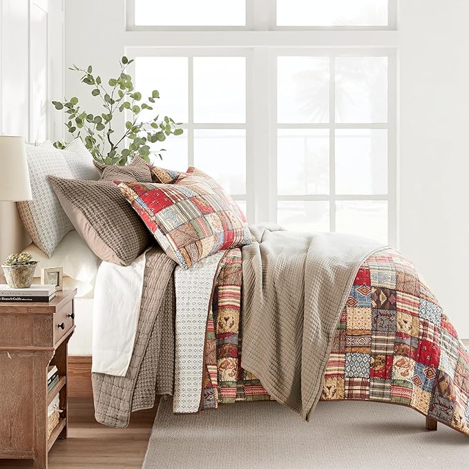 Levtex Home Mills Waffle Full/Queen Quilt Set (88x92in) with 2 Pillow Shams (26x20in) - Cocoa - Cotton Waffle Full/Queen Size Quilt Bedding Set - Lightweight, Soft, Pre-Washed