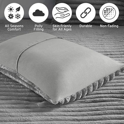 Intelligent Design Twin Comforter Set, Cozy Plush Bedding, Microfiber Reverse, 2 Piece, Lightweight, Super Soft Ribbed Velvet Comforter 1 Sham, All Season Fluffy Bed Set, Avril, Twin/Twin XL Grey