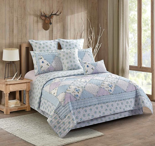Virah Bella 2 Piece Twin Lodge Quilt Bedding Set - Rustic Country Reversible Comforter Set with Decorative Pillow Shams - Garden of Blues