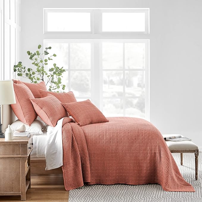 Levtex Home Mills Waffle Full Bedspread Set (100x104in) with 2 Pillow Shams (26x20in) - Adobe - 100% Cotton Full Size Bedspread Set - Lightweight, Soft, Pre-Washed