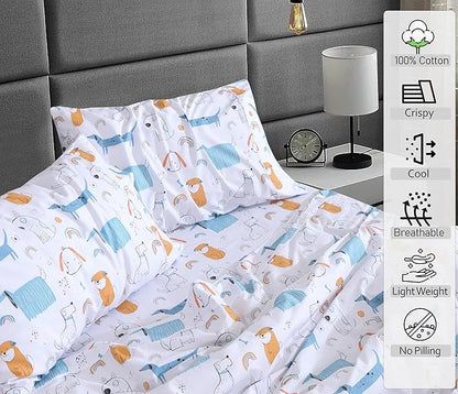 RUVANTI 100% Cotton Sheets – Twin Size Percale Bedding, Cooling & Breathable Floral Design, Durable with a Crisp, Soft & Comfortable Feel, 16" Deep Pocket, 3-Piece Set, Puppy Me