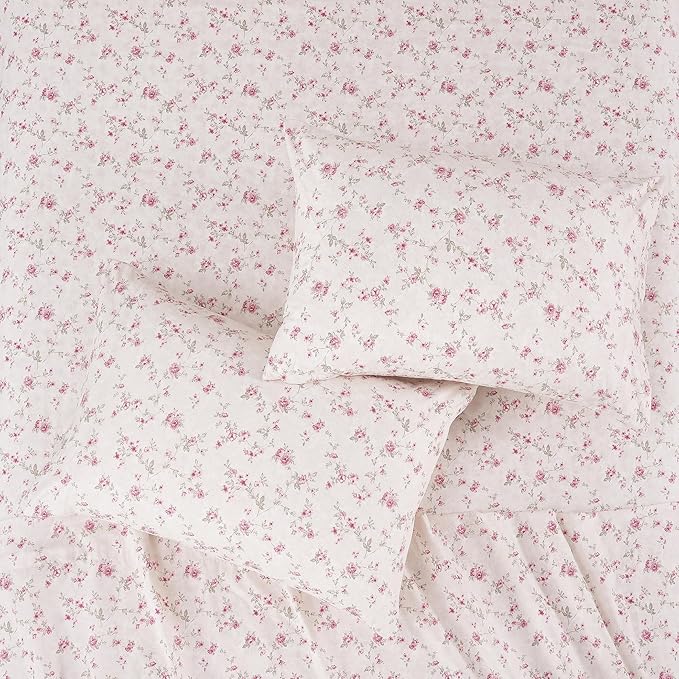 Modern Threads 4-Piece Ultra Soft Microfiber Bed Sheets Set, Wrinkle Free Sheets with Deep Pockets Fitted Sheet, Flat Sheet & Pillowcases, Lightweight Breathable Bedding, Floral Rose, Queen