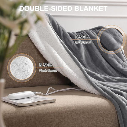 Heated Blanket Full Electric Blanket 72X84in - Fast Heating Blanket for Adults Ultra Soft Sherpa Blankets with 5 Heat Levels & 10 Hrs Timer, Machine Washable, Office Warm Blanket for Winter(Gray)