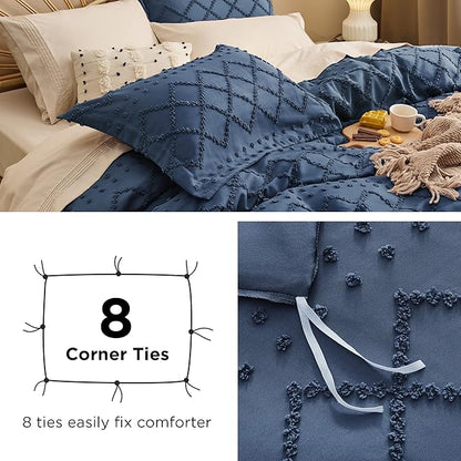 Bedsure Boho Twin Duvet Cover Size - Navy Breathable & Soft Boho Bedding, Machine Washable Comforter Cover for All Seasons, Includes 1 Duvet Cover 68"x90" with 1 Pillow Sham & Zipper Closure