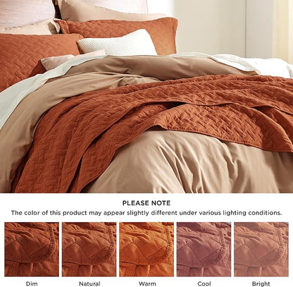 Bedsure Quilts King Size - Lightweight Bedspreads King Size with Basket Weave Pattern, Soft Quilt Bedding Set, Red Orange Comforter Set Coverlet for All Seasons with 2 Pillow Shams (106" x 96") | Skin-Friendly Soft, All-Season Comfort, Breathable, Ligh...