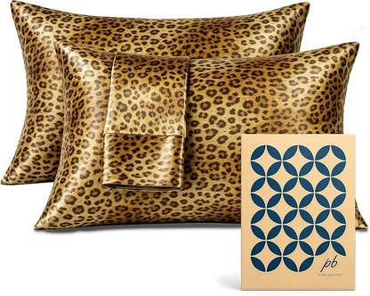 Pure Bedding Satin Pillowcase 2 Pack - King Size (20"x40", Gold Leopard) - Silky Pillow Cases for Hair and Skin - Satin Pillow Covers with Envelope Closure - Extra Soft Premium Microfiber