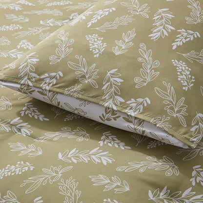Nestl King Size Comforter Set - Olive Green Bed in a Bag King Size, 3 Pieces Reversible Bed Set, Soft Floral Bedding Set, All Season Botanical Comforters with Pillow Shams