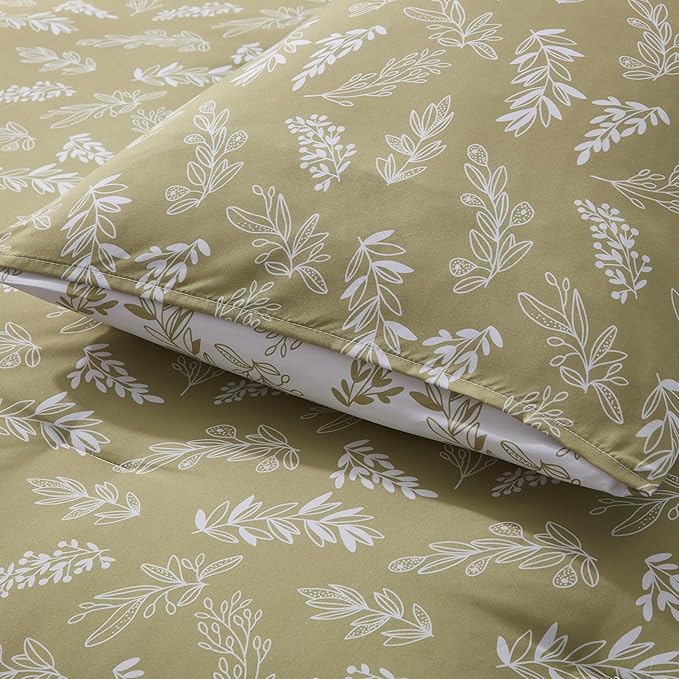 Nestl Twin/Twin XL Comforter Set - Olive Green Bed in a Bag Twin, 2 Pieces Reversible Bed Set, Soft Floral Bedding Set for College Dorm, All Season Botanical Comforters with Pillow Sham