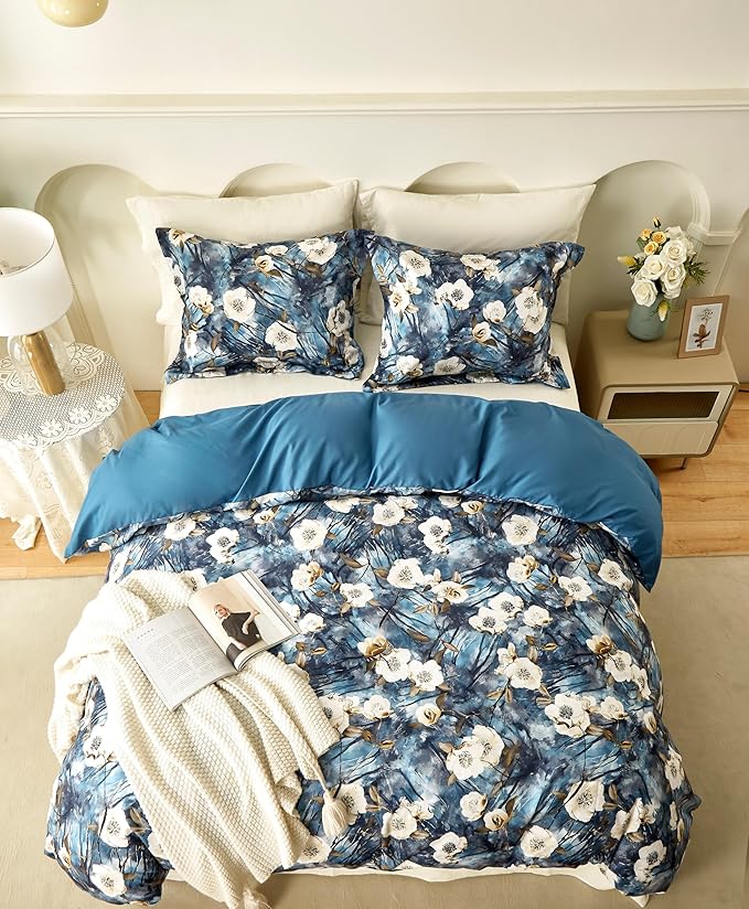 Cupocupa Duvet Cover King Size Set Boho Floral Pattern King Duvet Cover Set for King Size Bed Vintage Soft Bedding Leaf Print Duvet Cover with Pillowcases