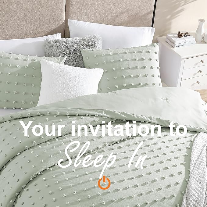 Swift Home Twin/Twin XL Sage Comforter Set - Decorative Tufted Pom Poms Bedding Set - 2 Pieces Bed Linen, 1 Comforter and 1 Pillow Sham